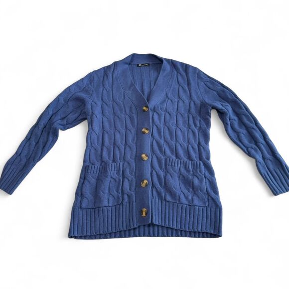 Blue Knit Button-Up Cardigan | Women's Large | V-Neck Long‎ Sleeve W/ Pockets - Picture 1 of 6
